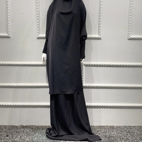 Black Two Piece Jilbab Set Muslim Woman Prayer Dress - Picture 2 of 3